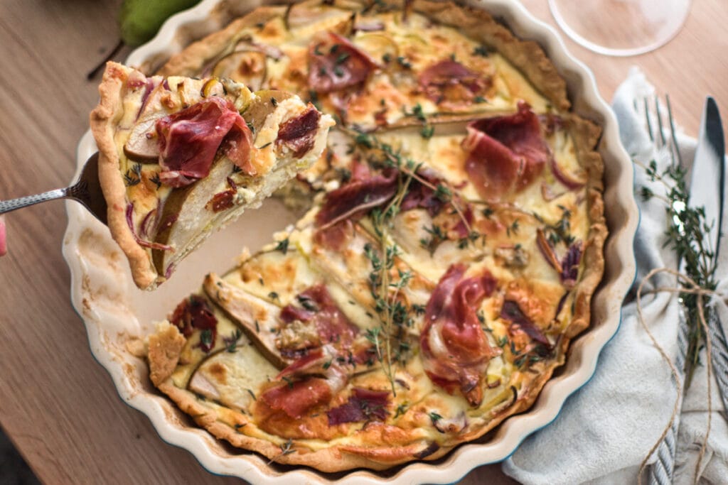 Birnen Gorgonzola Quiche - mit Pata Negra Schinken