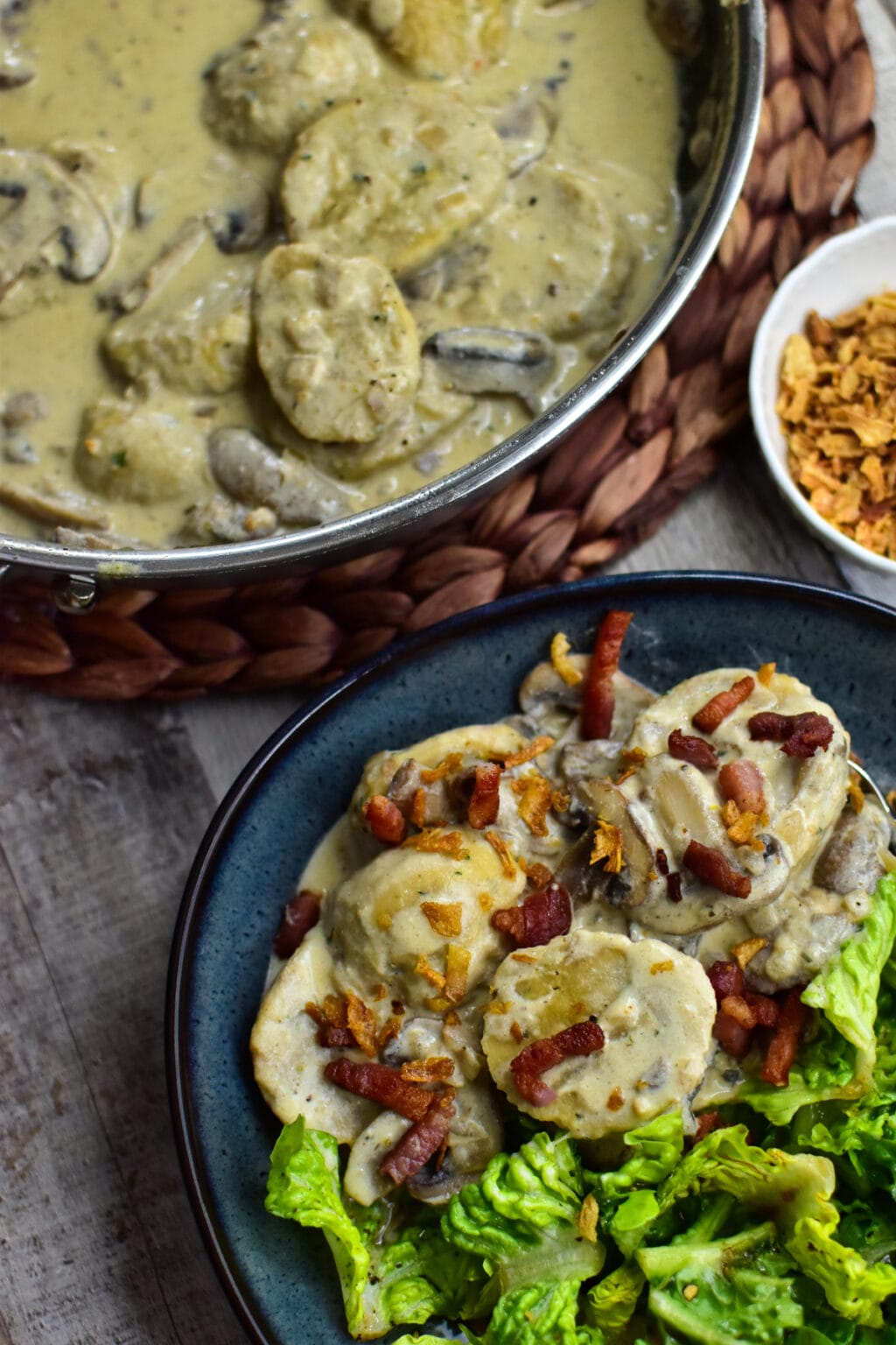 Schnelle Knödelpfanne mit Champignons « Hauptsache-Lecker