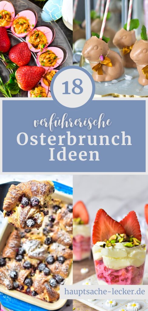 Ein farbenfroher Osterbrunch mit einer Vielfalt an süßen und herzhaften Rezepten, liebevoll angerichtet auf einem festlich dekorierten Tisch.